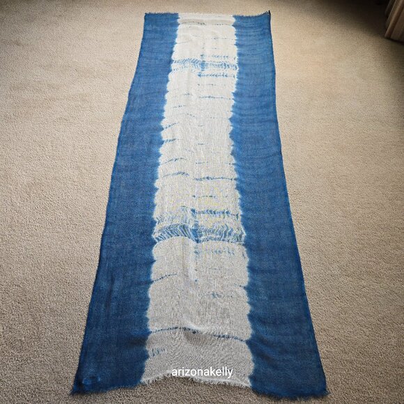 Accessories - NWOT Linen Scarf Tie Dye Denim Blue & Ivory